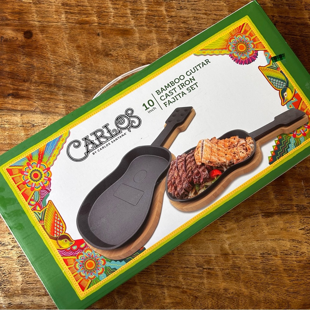 Bamboo Guitar Cast Iron Fajita Set